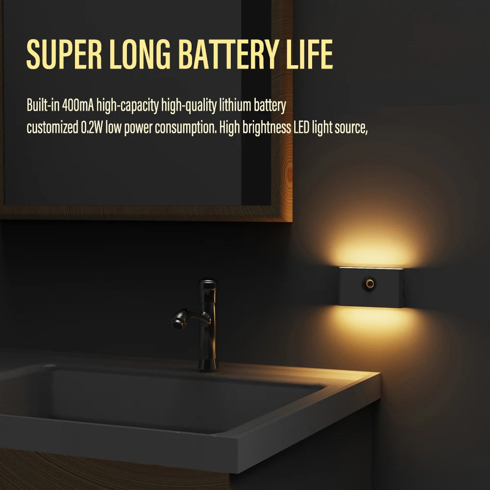 LED Induction Night Light Wireless USB Charging Human Body Induction Wall Light Bedroom Corridor Cabinet Bathroom Night Light