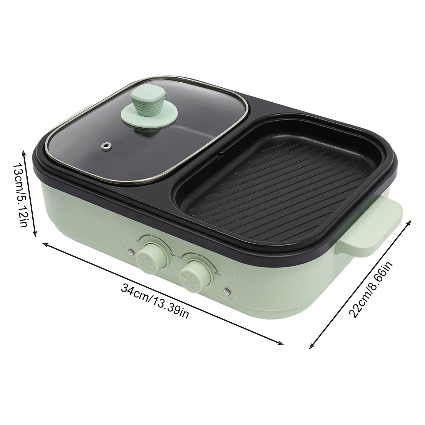 Electric Hot Pot With Grill Area Multi-purpose Hot Pot 2-In-1 Dual Temperature Control