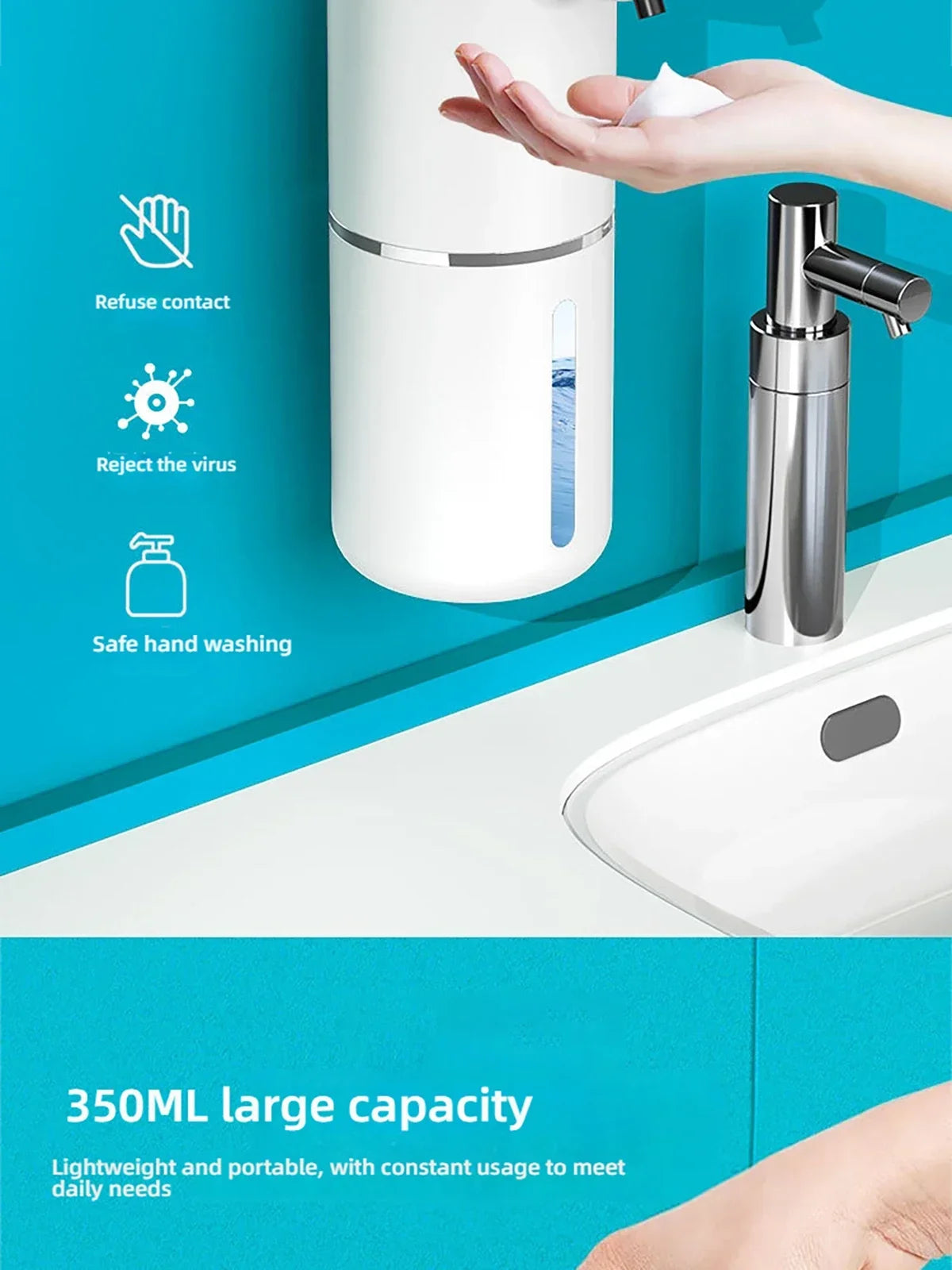 Waterproof Automatic Soap Dispenser 350ml Foaming Soap Dispenser Type C Rechargeable Electric  Adjustable Foam Soap Dispenser