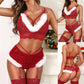 Women 2pc Christmas Lingerie Set Two Piece Red Underwear Lingerie Underwear Sleepwear Satin Lingerie Set for Women plus Size