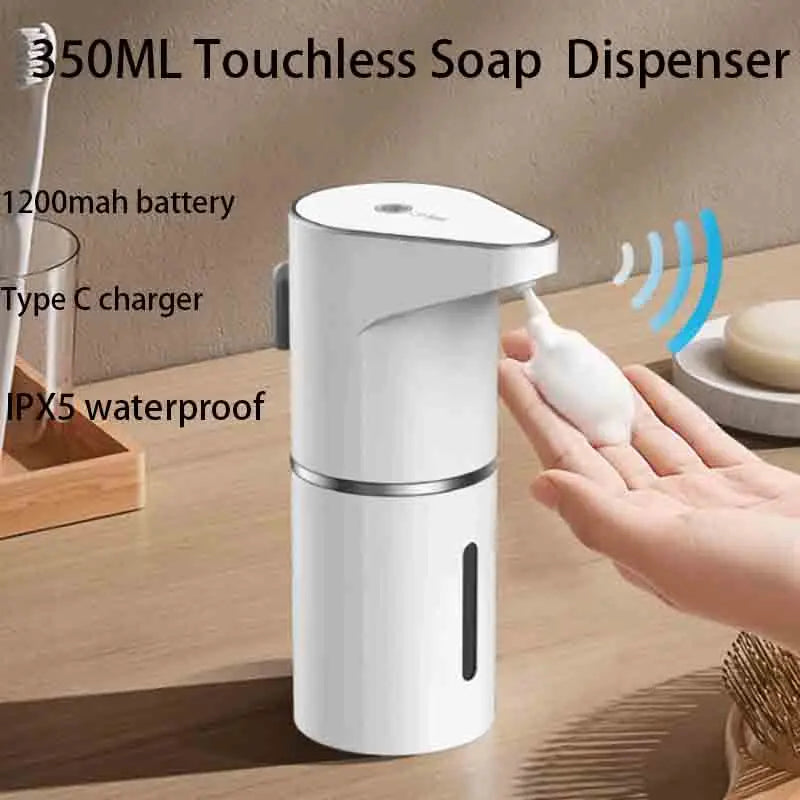 Waterproof Automatic Soap Dispenser 350ml Foaming Soap Dispenser Type C Rechargeable Electric  Adjustable Foam Soap Dispenser