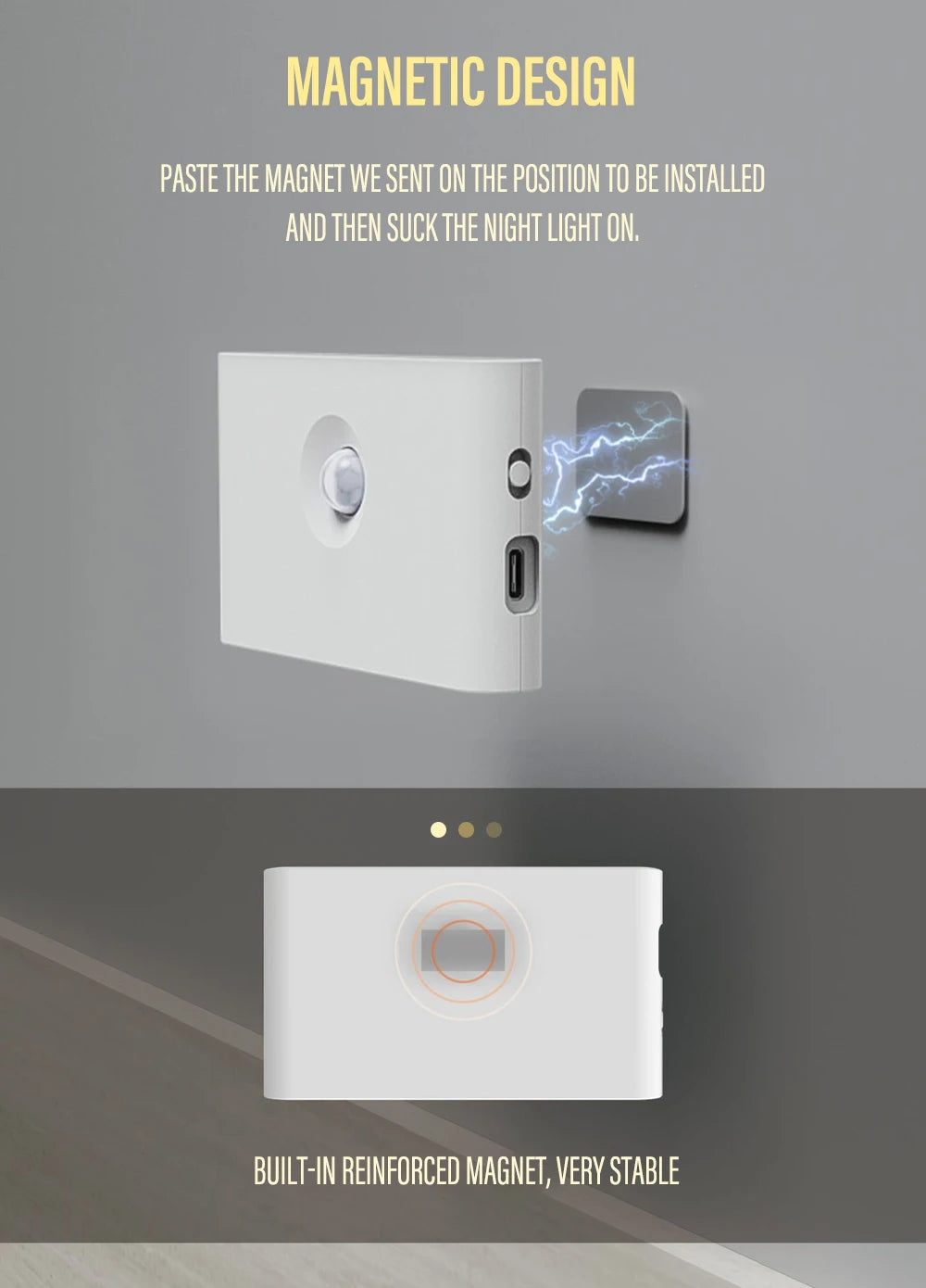 LED Induction Night Light Wireless USB Charging Human Body Induction Wall Light Bedroom Corridor Cabinet Bathroom Night Light