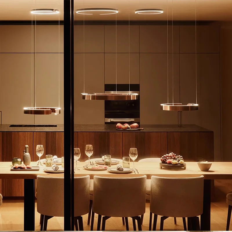 Nordic Led Ring Chandelier Modern Design Rose Gold Black White and Gold Lamp For Living Room Staircase Hotel Kitchen Bar Lights