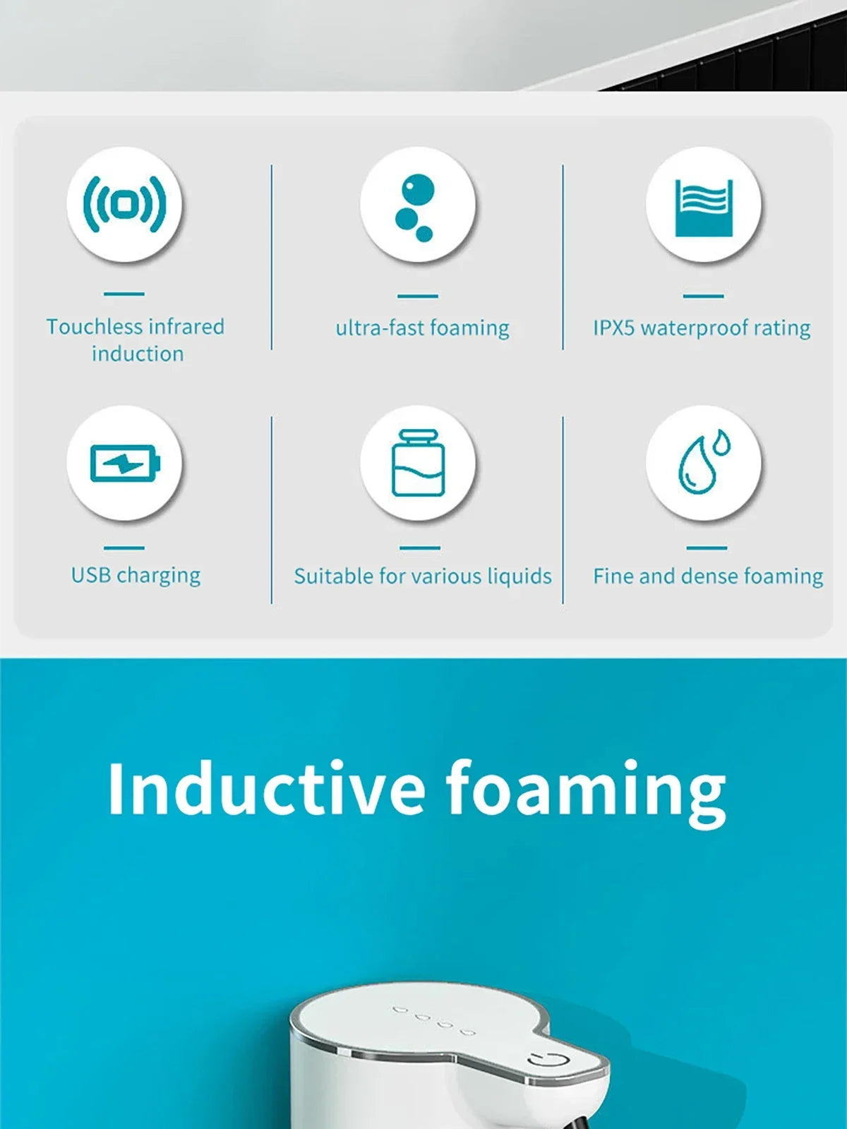 Waterproof Automatic Soap Dispenser 350ml Foaming Soap Dispenser Type C Rechargeable Electric  Adjustable Foam Soap Dispenser