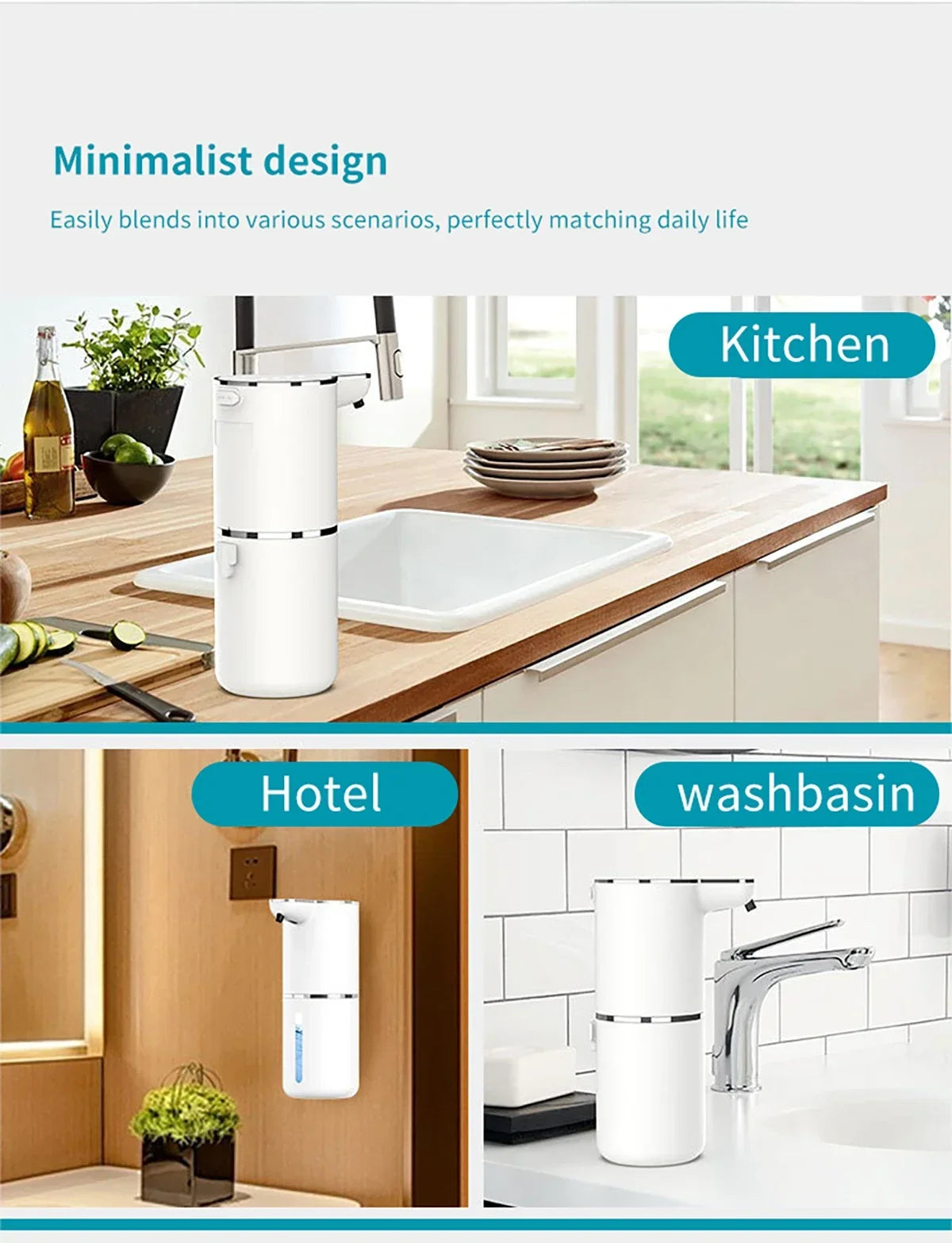 Waterproof Automatic Soap Dispenser 350ml Foaming Soap Dispenser Type C Rechargeable Electric  Adjustable Foam Soap Dispenser