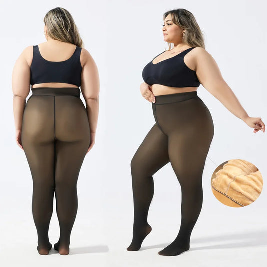 2025 120KG Women Warm Winter Tights Plus Size Pantyhose Leggings Women Fake Translucent Skin Color Black Thermal Tights Leggings