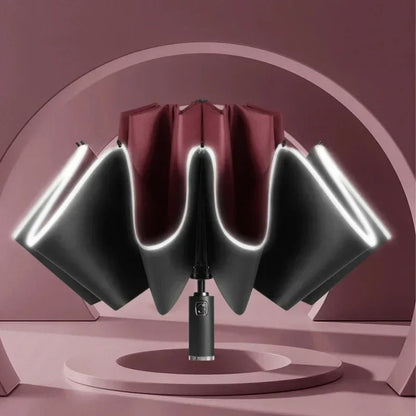 Folding Automatic Umbrella Business UV Protection Sunshade with Led Lighted Reinforced Wind Resistant and Waterproof Umbrella