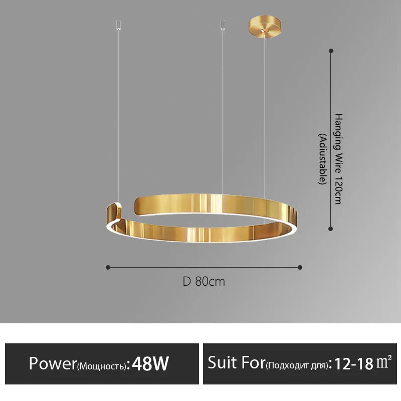 Nordic Led Ring Chandelier Modern Design Rose Gold Black White and Gold Lamp For Living Room Staircase Hotel Kitchen Bar Lights