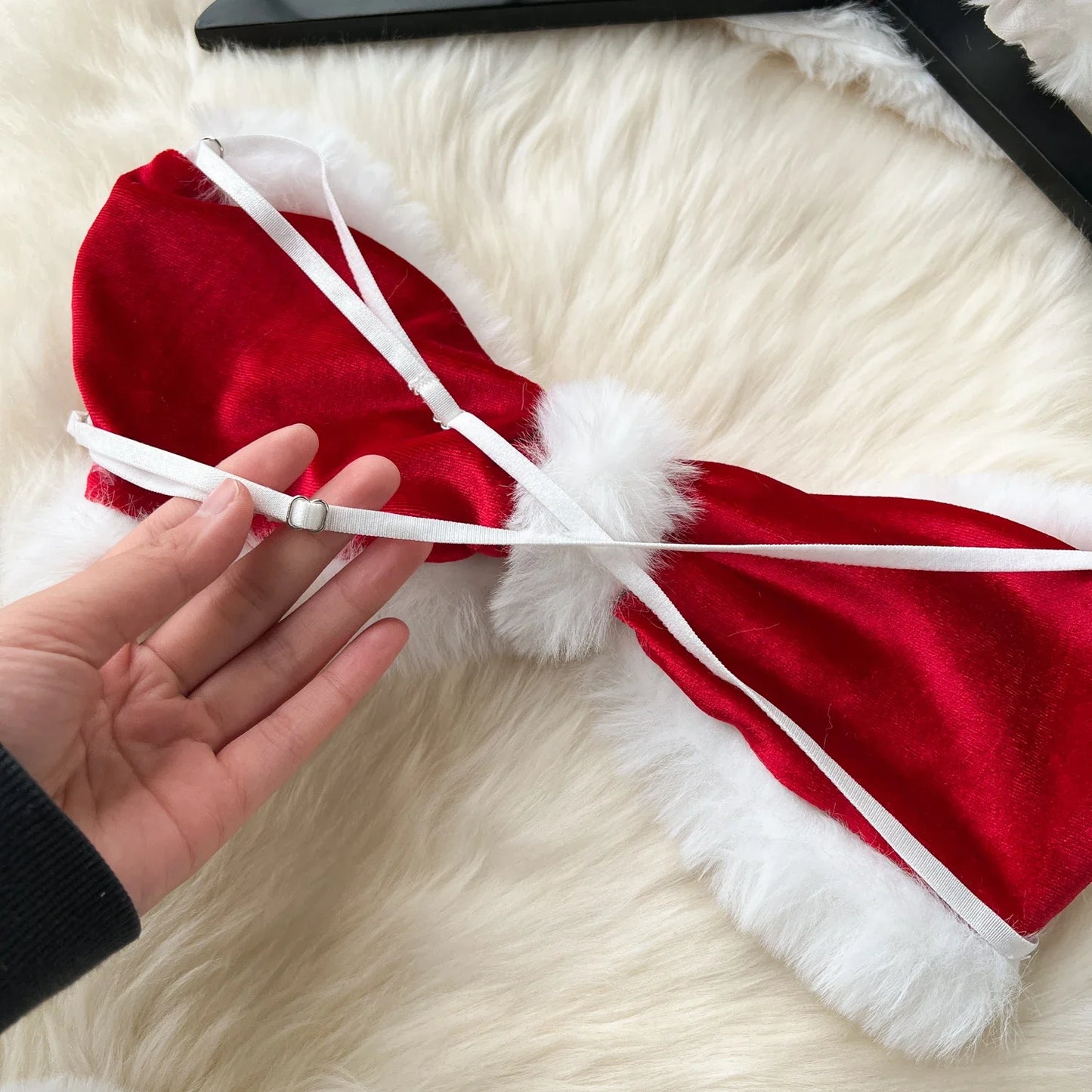 Women Sexy Christmas Velour Bra Brief Suits Fashion Intimate Lingerie 5 Piece Erotic Bras Thongs Outfits Underwear Sets