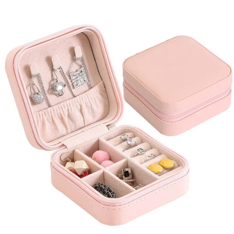 Portable Jewelry Box Jewelry Organizer Display Travel Jewelry Case Boxes Button Leather Storage Zipper Jewelers Joyero
